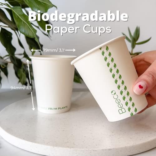 Beeco Compostable Specated Compostable ו- Biodable מבוסס על צמח 8oz coffe | למשקאות חמים וקרים | כוסות